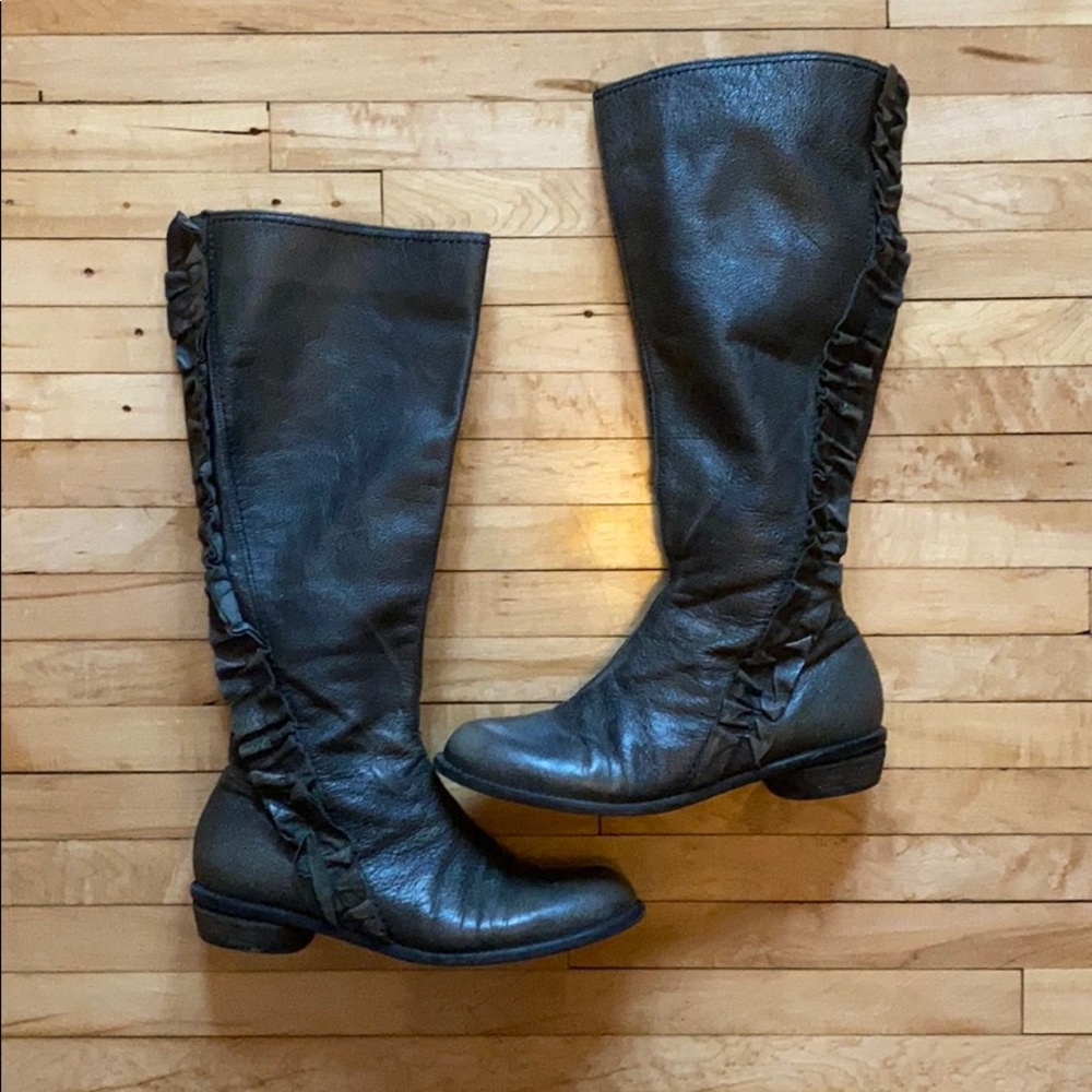 Anthropologie Leather Ruffle Zip Boot 7
